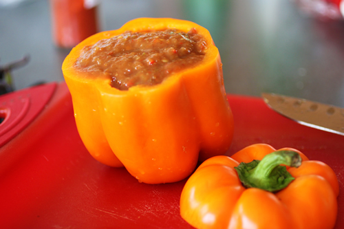 Turkey and Plum Stuffed Peppers